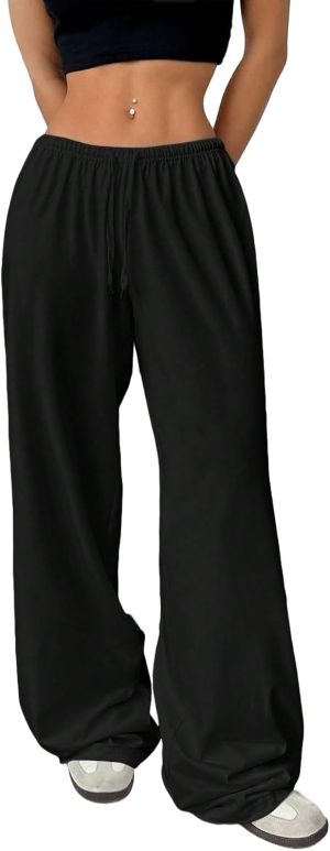 Women's Wide Leg Sweatpants Drawstring Waist Straight Long Pants Casual Loose Baggy Workout Sweatpants