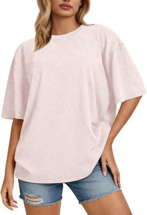 Oversized Tshirts for Women Acid Wash Short Sleeve Cotton Shirt Graphic Top