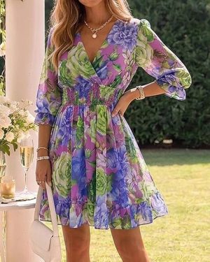 Floral Wrap V-Neck Tiered Mini Dress