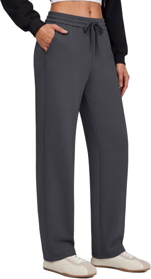 Straight Leg Sweatpants for Women with Pockets Drawstring