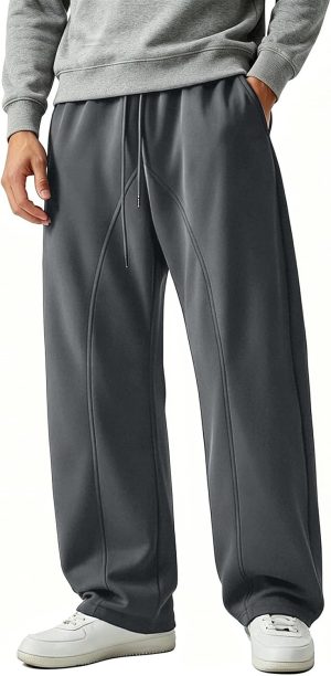 Mens Pants Straight Leg Sweatpants Elastic Drawstring Waist Loose Relaxed Fit Athletic Lounge Pants with Pockets