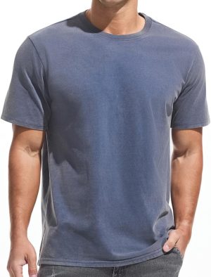Men's Heavy Weight Crew Neck Cotton T-Shirt - Thick Distressed Washed T-Shirts for Men