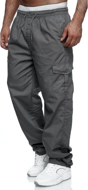 Men's Cargo Pants Relaxed Fit Sweatpants Drawstring Waist Trousers