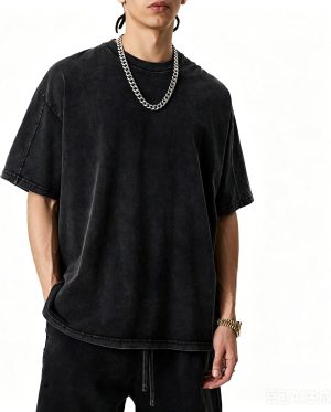 Men's Vintage Oversized Acid Wash T-Shirts Heavyweight Cotton Washed Loose Fit Unisex Basic Tee Shirts