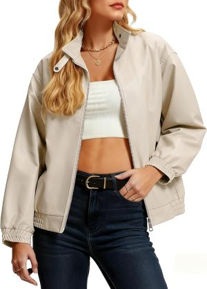 Stand-Collar Faux Leather Bomber Jacket