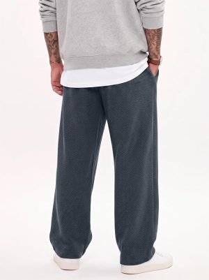 Mens Textured Knit Elastic Waist Sweatpants with Pockets