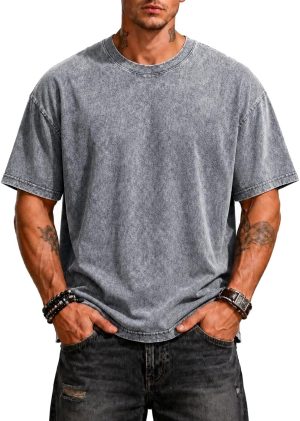 Men's Acid Wash Oversized T-Shirts Cotton Short Sleeve Tops
