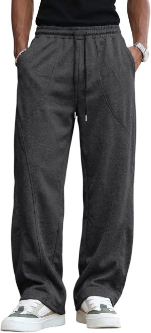 Mens Textured Knit Elastic Waist Sweatpants with Pockets