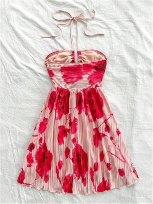 Tie-Dye Halter Open-Back Summer Mini Dress