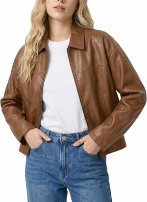Faux Leather Biker-Style Bomber Jacket